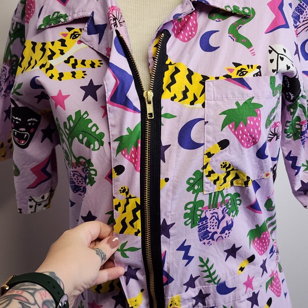 Nooworks Coveralls Short Sleeve Jumpsuit in Hastings Print Womens XXL Lavender - Picture 11 of 13